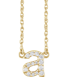 688936 Necklace Set 14K Yellow Initial A Natural Diamond Round 1.4 Mm I1, H+ 18 Ctw 16 In Polished 18 Ctw Natural Diamond Lowercase Initial Necklace