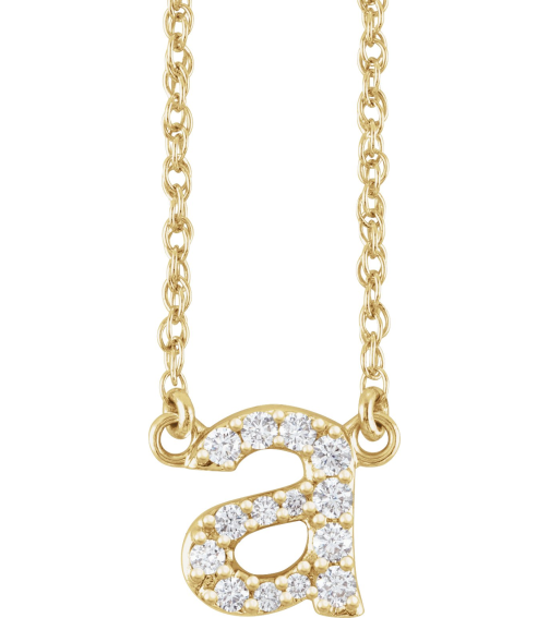 688936 Necklace Set 14K Yellow Initial A Natural Diamond Round 1.4 Mm I1, H+ 18 Ctw 16 In Polished 18 Ctw Natural Diamond Lowercase Initial Necklace