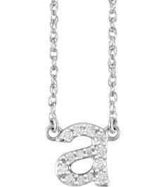 688936 Necklace Set 14K White Initial A Natural Diamond Round 1.4 Mm I1, H+ 18 Ctw 16 In Polished 18 Ctw Natural Diamond Lowercase Initial Necklace
