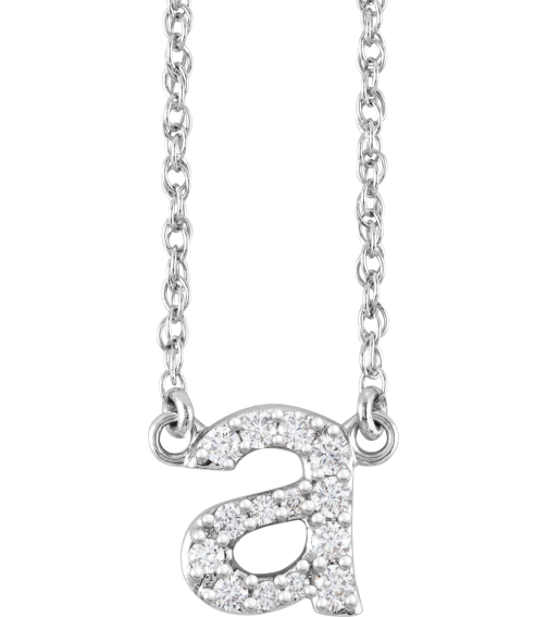 688936 Necklace Set 14K White Initial A Natural Diamond Round 1.4 Mm I1, H+ 18 Ctw 16 In Polished 18 Ctw Natural Diamond Lowercase Initial Necklace