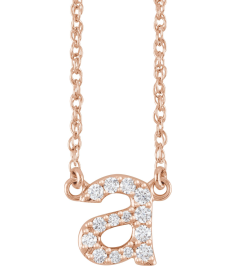 688936 Necklace Set 14K Rose Initial A Natural Diamond Round 1.4 Mm I1, H+ 18 Ctw 16 In Polished 18 Ctw Natural Diamond Lowercase Initial Necklace