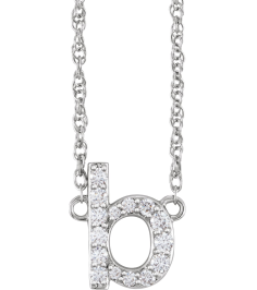 688936 Necklace Set 14K White Initial B Natural Diamond Round 1.4 Mm I1, H+ 18 Ctw 16 In Polished 18 Ctw Natural Diamond Lowercase Initial Necklace