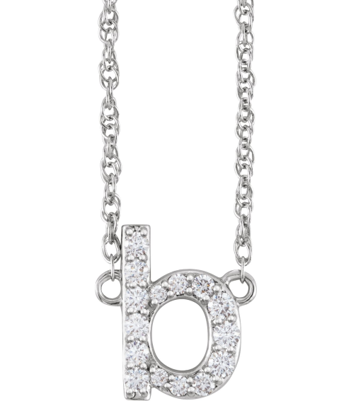 688936 Necklace Set 14K White Initial B Natural Diamond Round 1.4 Mm I1, H+ 18 Ctw 16 In Polished 18 Ctw Natural Diamond Lowercase Initial Necklace