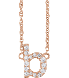 688936 Necklace Set 14K Rose Initial B Natural Diamond Round 1.4 Mm I1, H+ 18 Ctw 16 In Polished 18 Ctw Natural Diamond Lowercase Initial Necklace