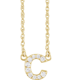 688936 Necklace Set 14K Yellow Initial C Natural Diamond Round 1.4 Mm I1, H+ 0.07 Ctw 16 In Polished .07 Ctw Natural Diamond Lowercase Initial Necklace