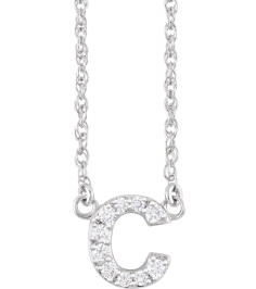 688936 Necklace Set 14K White Initial C Natural Diamond Round 1.4 Mm I1, H+ 0.07 Ctw 16 In Polished .07 Ctw Natural Diamond Lowercase Initial Necklace