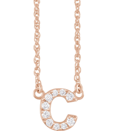 688936 Necklace Set 14K Rose Initial C Natural Diamond Round 1.4 Mm I1, H+ 0.07 Ctw 16 In Polished .07 Ctw Natural Diamond Lowercase Initial Necklace