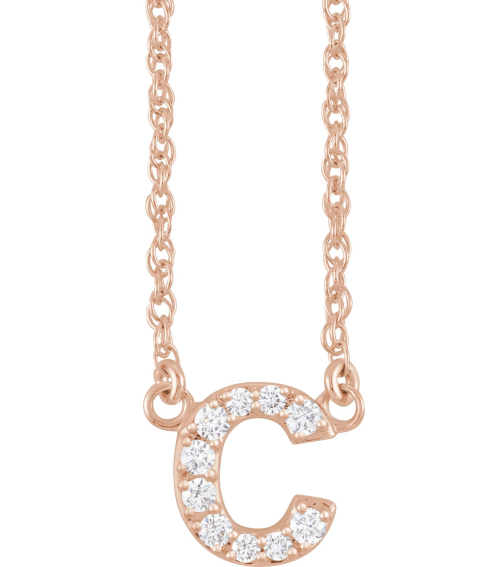 688936 Necklace Set 14K Rose Initial C Natural Diamond Round 1.4 Mm I1, H+ 0.07 Ctw 16 In Polished .07 Ctw Natural Diamond Lowercase Initial Necklace