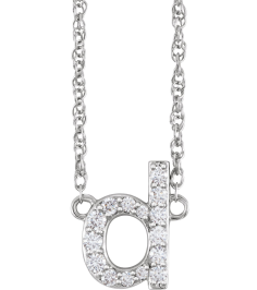 688936 Necklace Set 14K White Initial D Natural Diamond Round 1.4 Mm I1, H+ 18 Ctw 16 In Polished 18 Ctw Natural Diamond Lowercase Initial Necklace