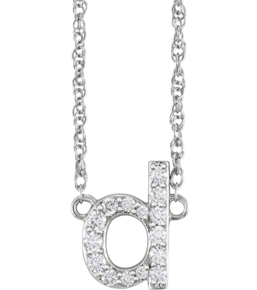 688936 Necklace Set 14K White Initial D Natural Diamond Round 1.4 Mm I1, H+ 18 Ctw 16 In Polished 18 Ctw Natural Diamond Lowercase Initial Necklace
