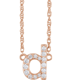 688936 Necklace Set 14K Rose Initial D Natural Diamond Round 1.4 Mm I1, H+ 18 Ctw 16 In Polished 18 Ctw Natural Diamond Lowercase Initial Necklace