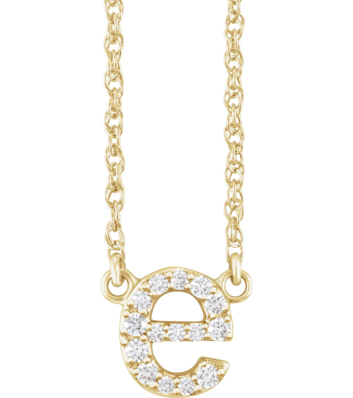 688936 Necklace Set 14K Yellow Initial E Natural Diamond Round 1.3 Mm I1, H+ 0.08 Ctw 16 In Polished .08 Ctw Natural Diamond Lowercase Initial Necklace