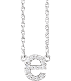 688936 Necklace Set 14K White Initial E Natural Diamond Round 1.3 Mm I1, H+ 0.08 Ctw 16 In Polished .08 Ctw Natural Diamond Lowercase Initial Necklace