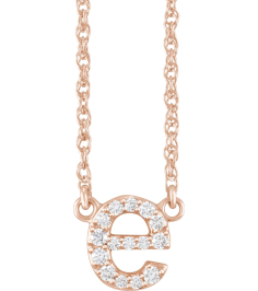 688936 Necklace Set 14K Rose Initial E Natural Diamond Round 1.3 Mm I1, H+ 0.08 Ctw 16 In Polished .08 Ctw Natural Diamond Lowercase Initial Necklace