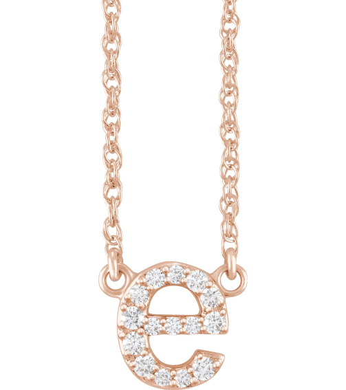 688936 Necklace Set 14K Rose Initial E Natural Diamond Round 1.3 Mm I1, H+ 0.08 Ctw 16 In Polished .08 Ctw Natural Diamond Lowercase Initial Necklace