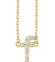 688936 Necklace Set 14K Yellow Initial F Natural Diamond Round 1.4 Mm I1, H+ 0.08 Ctw 16 In Polished .08 Ctw Natural Diamond Lowercase Initial Necklace