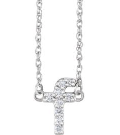 688936 Necklace Set 14K White Initial F Natural Diamond Round 1.4 Mm I1, H+ 0.08 Ctw 16 In Polished .08 Ctw Natural Diamond Lowercase Initial Necklace
