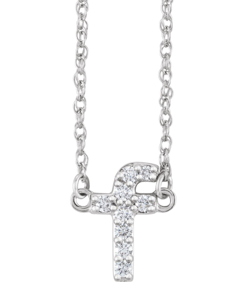 688936 Necklace Set 14K White Initial F Natural Diamond Round 1.4 Mm I1, H+ 0.08 Ctw 16 In Polished .08 Ctw Natural Diamond Lowercase Initial Necklace