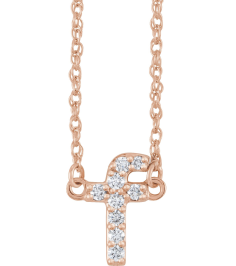 688936 Necklace Set 14K Rose Initial F Natural Diamond Round 1.4 Mm I1, H+ 0.08 Ctw 16 In Polished .08 Ctw Natural Diamond Lowercase Initial Necklace