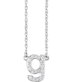 688936 Necklace Set 14K White Initial G Natural Diamond Round 1.3 Mm I1, H+ 16 Ctw 16 In Polished 16 Ctw Natural Diamond Lowercase Initial Necklace
