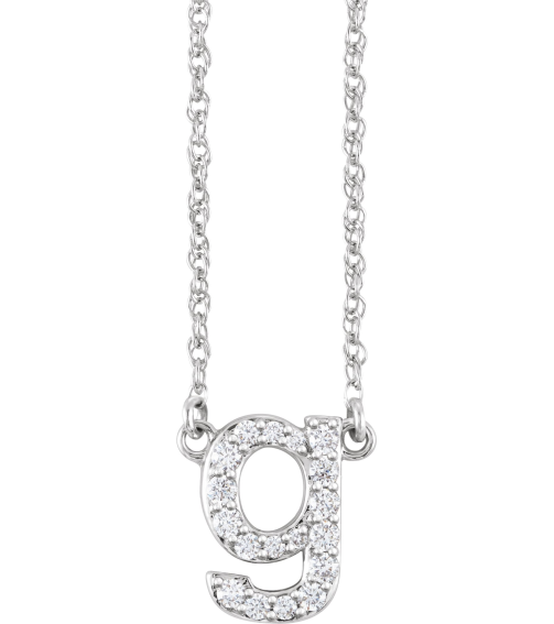 688936 Necklace Set 14K White Initial G Natural Diamond Round 1.3 Mm I1, H+ 16 Ctw 16 In Polished 16 Ctw Natural Diamond Lowercase Initial Necklace