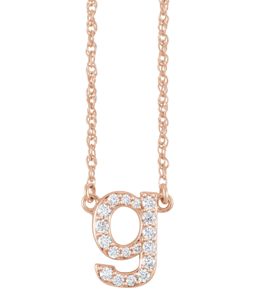 688936 Necklace Set 14K Rose Initial G Natural Diamond Round 1.3 Mm I1, H+ 16 Ctw 16 In Polished 16 Ctw Natural Diamond Lowercase Initial Necklace