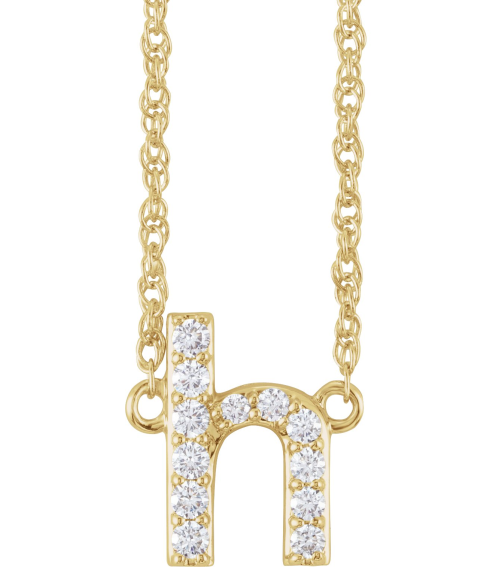 688936 Necklace Set 14K Yellow Initial H Natural Diamond Round 1.4 Mm I1, H+ 18 Ctw 16 In Polished 18 Ctw Natural Diamond Lowercase Initial Necklace