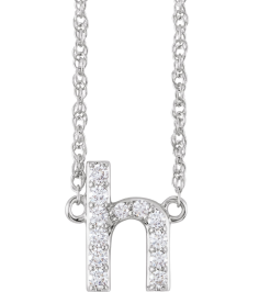 688936 Necklace Set 14K White Initial H Natural Diamond Round 1.4 Mm I1, H+ 18 Ctw 16 In Polished 18 Ctw Natural Diamond Lowercase Initial Necklace