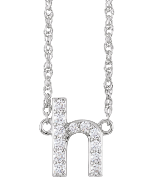 688936 Necklace Set 14K White Initial H Natural Diamond Round 1.4 Mm I1, H+ 18 Ctw 16 In Polished 18 Ctw Natural Diamond Lowercase Initial Necklace