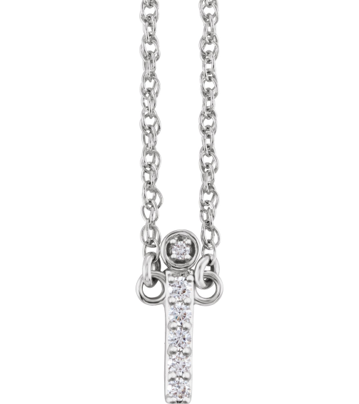 688936 Necklace Set 14K White Initial I Natural Diamond Round 1.4 Mm I1, H+ 0.07 Ctw 16 In Polished .07 Ctw Natural Diamond Lowercase Initial Necklace