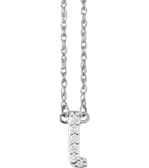 688936 Necklace Set 14K White Initial I Natural Diamond Round 1.4 Mm I1, H+ 0.07 Ctw 16 In Polished .07 Ctw Natural Diamond Lowercase Initial Necklace