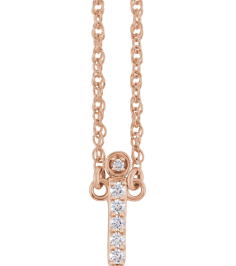 688936 Necklace Set 14K Rose Initial I Natural Diamond Round 1.4 Mm I1, H+ 0.07 Ctw 16 In Polished .07 Ctw Natural Diamond Lowercase Initial Necklace