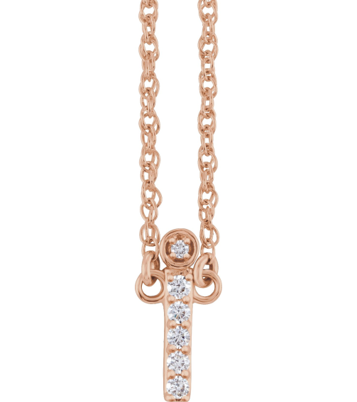 688936 Necklace Set 14K Rose Initial I Natural Diamond Round 1.4 Mm I1, H+ 0.07 Ctw 16 In Polished .07 Ctw Natural Diamond Lowercase Initial Necklace