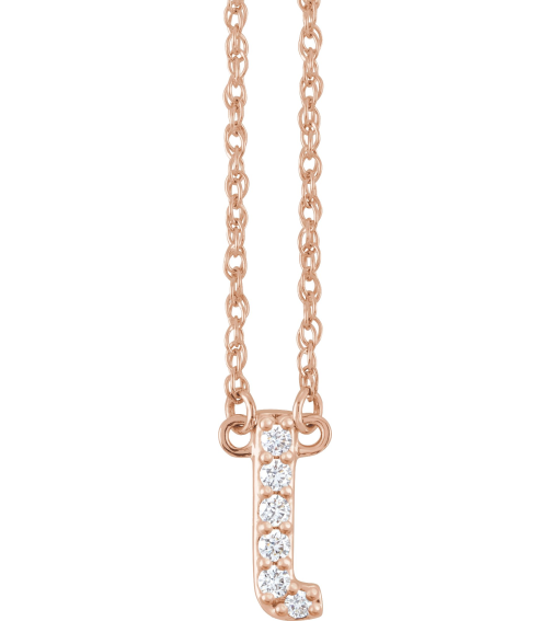 688936 Necklace Set 14K Rose Initial I Natural Diamond Round 1.4 Mm I1, H+ 0.07 Ctw 16 In Polished .07 Ctw Natural Diamond Lowercase Initial Necklace