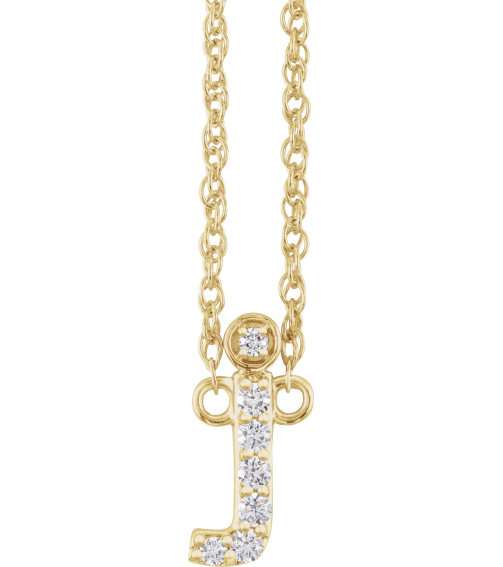 688936 Necklace Set 14K Yellow Initial J Natural Diamond Round 1.3 Mm I1, H+ 0.06 Ctw 16 In Polished .06 Ctw Natural Diamond Lowercase Initial Necklace