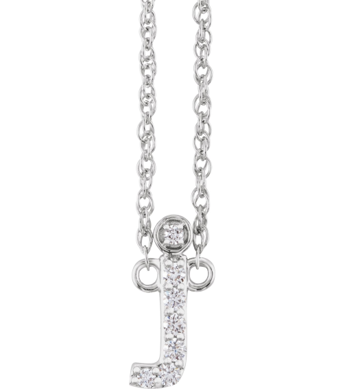 688936 Necklace Set 14K White Initial J Natural Diamond Round 1.3 Mm I1, H+ 0.06 Ctw 16 In Polished .06 Ctw Natural Diamond Lowercase Initial Necklace