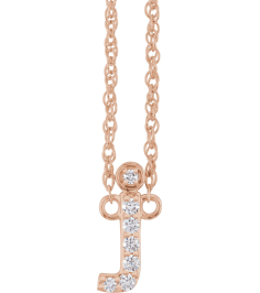 688936 Necklace Set 14K Rose Initial J Natural Diamond Round 1.3 Mm I1, H+ 0.06 Ctw 16 In Polished .06 Ctw Natural Diamond Lowercase Initial Necklace