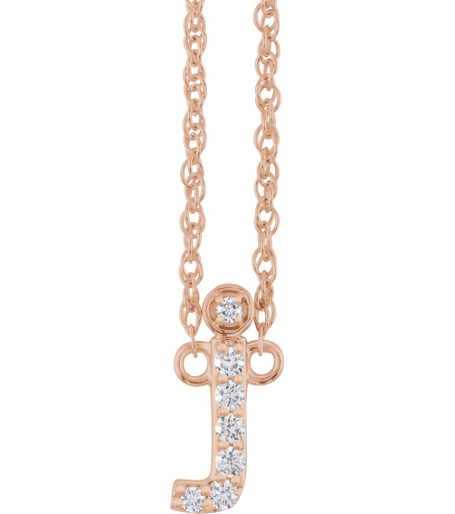 688936 Necklace Set 14K Rose Initial J Natural Diamond Round 1.3 Mm I1, H+ 0.06 Ctw 16 In Polished .06 Ctw Natural Diamond Lowercase Initial Necklace