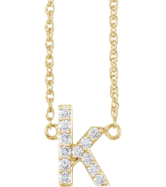 688936 Necklace Set 14K Yellow Initial K Natural Diamond Round 1.4 Mm I1, H+ 18 Ctw 16 In Polished 18 Ctw Natural Diamond Lowercase Initial Necklace