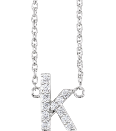 688936 Necklace Set 14K White Initial K Natural Diamond Round 1.4 Mm I1, H+ 18 Ctw 16 In Polished 18 Ctw Natural Diamond Lowercase Initial Necklace