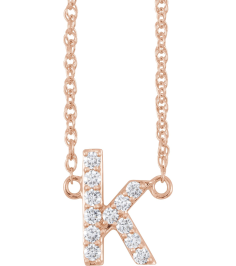 688936 Necklace Set 14K Rose Initial K Natural Diamond Round 1.4 Mm I1, H+ 18 Ctw 16 In Polished 18 Ctw Natural Diamond Lowercase Initial Necklace