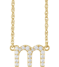 688936 Necklace Set 14K Yellow Initial M Natural Diamond Round 1.3 Mm I1, H+ 16 Ctw 16 In Polished 16 Ctw Natural Diamond Lowercase Initial Necklace