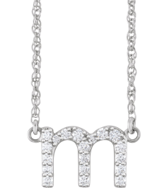 688936 Necklace Set 14K White Initial M Natural Diamond Round 1.3 Mm I1, H+ 16 Ctw 16 In Polished 16 Ctw Natural Diamond Lowercase Initial Necklace
