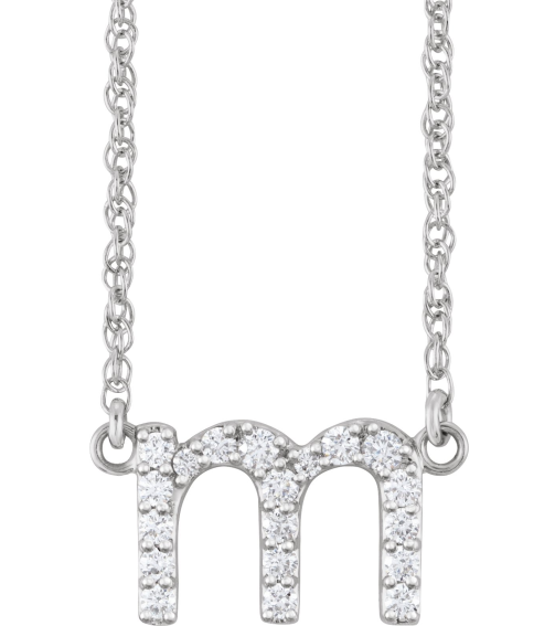 688936 Necklace Set 14K White Initial M Natural Diamond Round 1.3 Mm I1, H+ 16 Ctw 16 In Polished 16 Ctw Natural Diamond Lowercase Initial Necklace