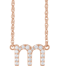 688936 Necklace Set 14K Rose Initial M Natural Diamond Round 1.3 Mm I1, H+ 16 Ctw 16 In Polished 16 Ctw Natural Diamond Lowercase Initial Necklace