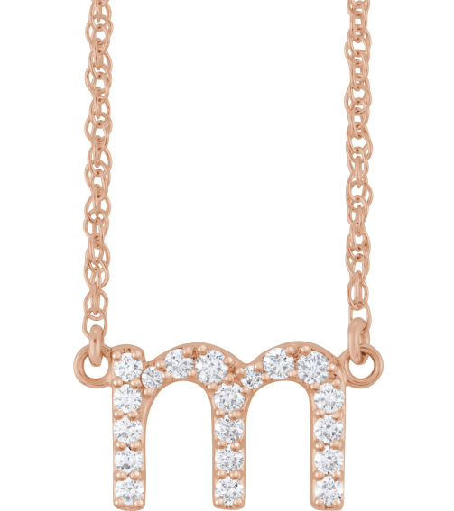 688936 Necklace Set 14K Rose Initial M Natural Diamond Round 1.3 Mm I1, H+ 16 Ctw 16 In Polished 16 Ctw Natural Diamond Lowercase Initial Necklace