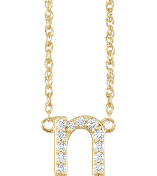 688936 Necklace Set 14K Yellow Initial N Natural Diamond Round 1.5 Mm I1, H+ 110 Ctw 16 In Polished 110 Ctw Natural Diamond Lowercase Initial Necklace