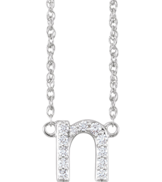 688936 Necklace Set 14K White Initial N Natural Diamond Round 1.5 Mm I1, H+ 110 Ctw 16 In Polished 110 Ctw Natural Diamond Lowercase Initial Necklace