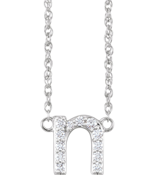 688936 Necklace Set 14K White Initial N Natural Diamond Round 1.5 Mm I1, H+ 110 Ctw 16 In Polished 110 Ctw Natural Diamond Lowercase Initial Necklace