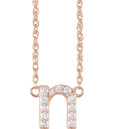 688936 Necklace Set 14K Rose Initial N Natural Diamond Round 1.5 Mm I1, H+ 110 Ctw 16 In Polished 110 Ctw Natural Diamond Lowercase Initial Necklace